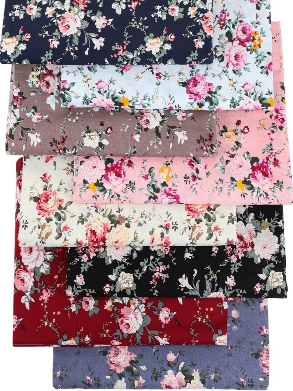 8 Pieces Vintage Floral Cotton Fabric - Precut Quilting, DIY Crafting, Home